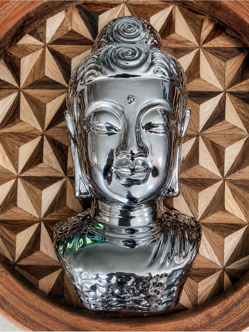 Silver Buddha Bust Sculpture | Zen Meditation Decor | Modern Boho Home Accent